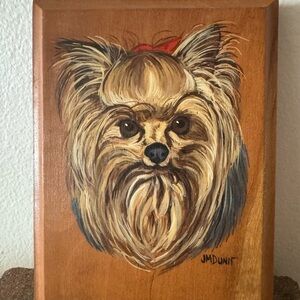 Vintage Hand-Painted Yorkie Portrait on Wood